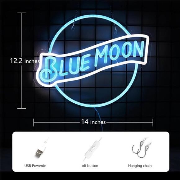 Blue Moon Beer Light LED Neon Sign Wall Decor Man Cave Restaurant Bar Party NEW - Picture 3 of 6